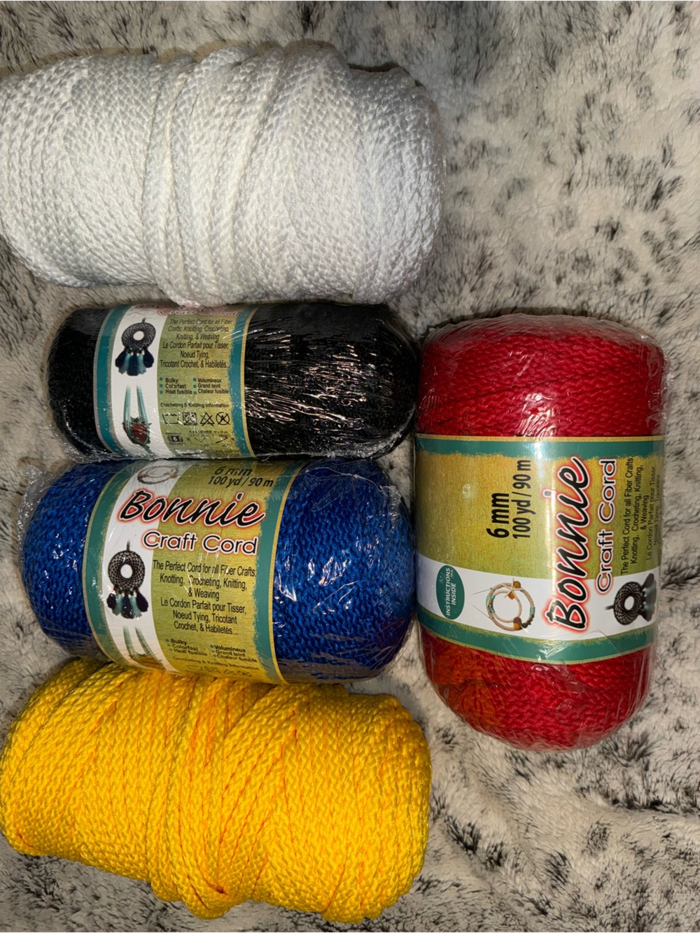 Lot of Craft Cord Red, Blue, Yellow, Black, White Multipack DIY
